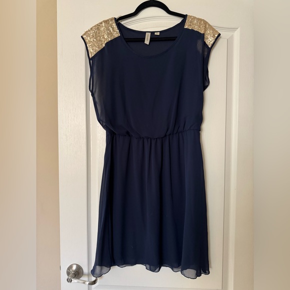 Francesca’s Navy Blue & Gold Sequin Dress - Picture 1 of 6